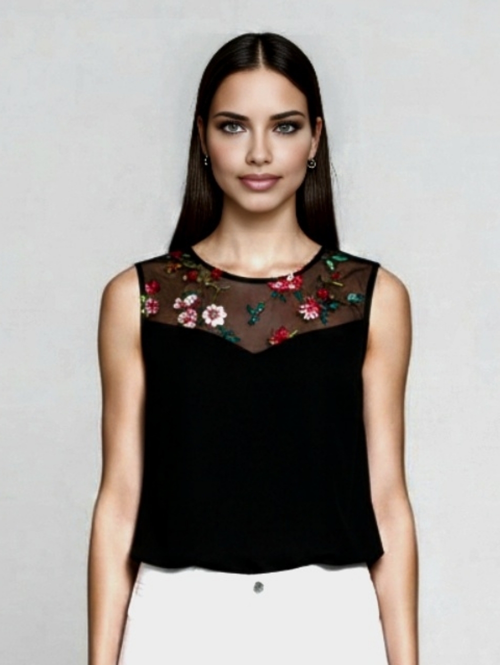 Candie's Black Sheer Collar Top Size‎ Meduim